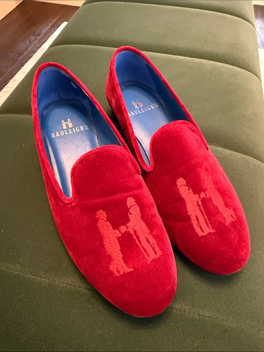 Hadleigh’s Women's Red Velvet Slip-On Loafers. Size 38/ US 8